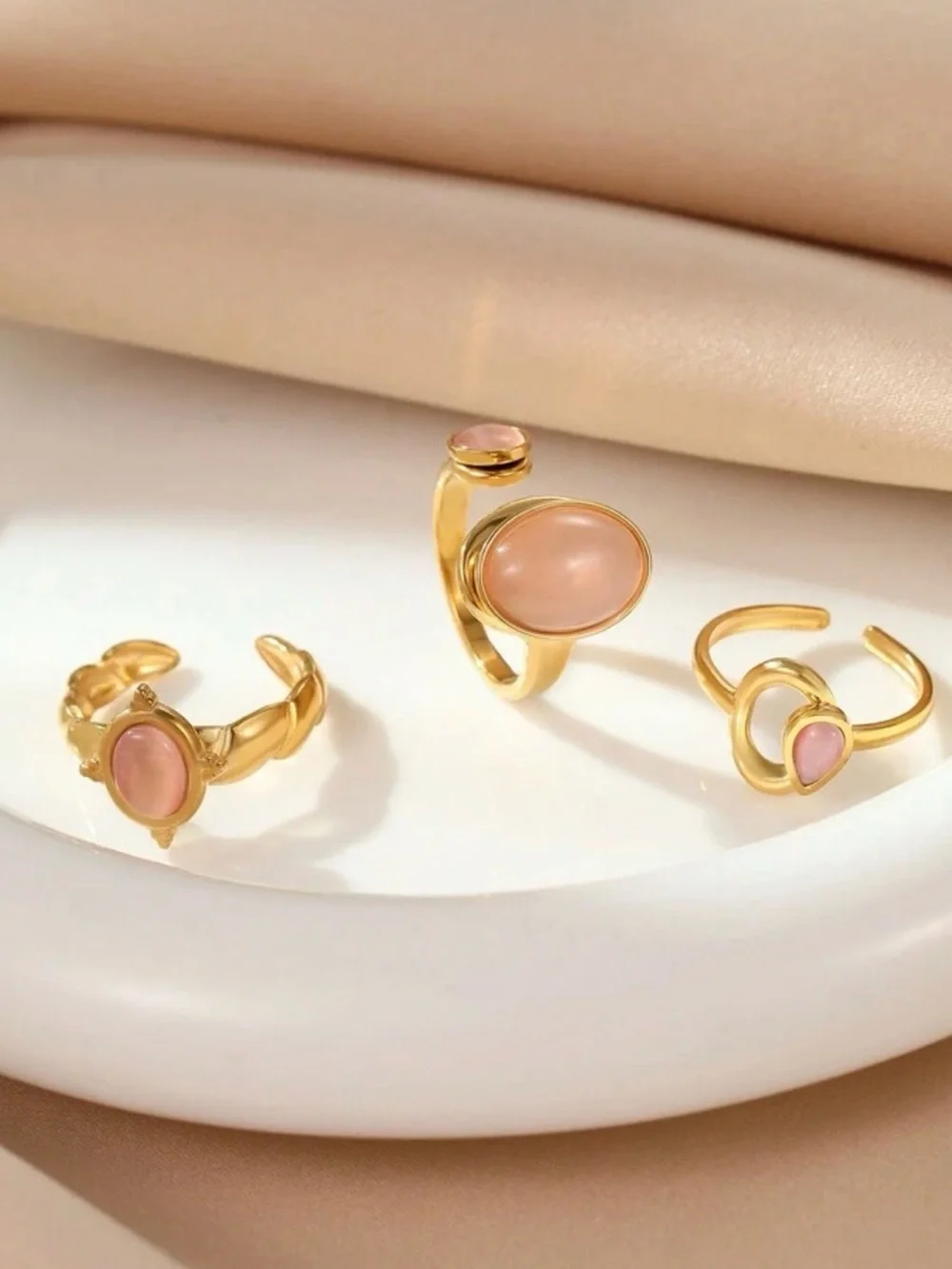 Gold-Plated Pink Stone Stacking Ring - Women Jewelry